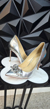 Load image into Gallery viewer, Michael Kors silver heels            sz 6.5

