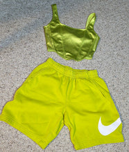 Load image into Gallery viewer, Lime Nike shorts/lime corset top 2 piece set   sz small
