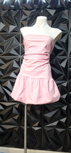 Load image into Gallery viewer, Pink faux leather bubble tube dress       sz
