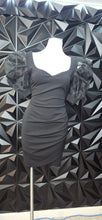 Load image into Gallery viewer, Fashioin nova black puffer sleeve dress     sz large, best fit sz medium
