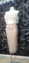 Load image into Gallery viewer, New Asos fur top strapless   dress         sz 4-6   disclaimer: some stud pieces are loose
