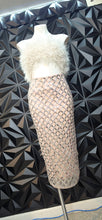Load image into Gallery viewer, New Asos fur top strapless   dress         sz 4-6   disclaimer: some stud pieces are loose
