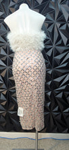Load image into Gallery viewer, New Asos fur top strapless   dress         sz 4-6   disclaimer: some stud pieces are loose
