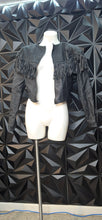 Load image into Gallery viewer, Black Real leather fringe crop jacket          sz medium-large
