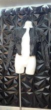 Load image into Gallery viewer, Black Real leather fringe crop jacket          sz medium-large
