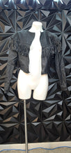 Load image into Gallery viewer, Black Real leather fringe crop jacket          sz medium-large
