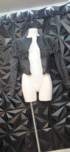 Load image into Gallery viewer, Black Real leather fringe crop jacket          sz medium-large
