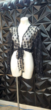 Load image into Gallery viewer, Black sheer polka dot top        sz untagged, best fit ,ed/lrg
