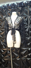 Load image into Gallery viewer, Black sheer polka dot top        sz untagged, best fit ,ed/lrg
