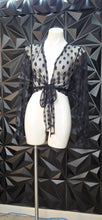 Load image into Gallery viewer, Black sheer polka dot top        sz untagged, best fit ,ed/lrg

