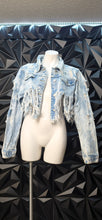 Load image into Gallery viewer, Thrill denim distress crop jacket           sz 3x (fitting lrg-2x)
