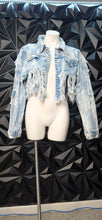 Load image into Gallery viewer, Thrill denim distress crop jacket           sz 3x (fitting lrg-2x)

