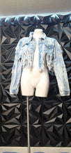 Load image into Gallery viewer, Thrill denim distress crop jacket           sz 3x (fitting lrg-2x)
