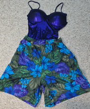 Load image into Gallery viewer, Floral shorts/purple bodysuit  sz medium 6/8   shorts: med, Bodysuit: small
