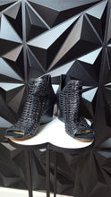Load image into Gallery viewer, Donald Pliner black netted wedge heels       sz 8
