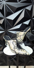 Load image into Gallery viewer, Open Edit reptile print slide in heels          sz 8.5
