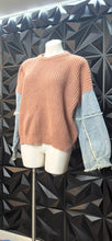 Load image into Gallery viewer, Urban daizy knit and denim sweater          sz lrg/xlrg fit
