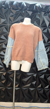 Load image into Gallery viewer, Urban daizy knit and denim sweater          sz lrg/xlrg fit
