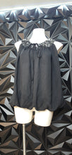 Load image into Gallery viewer, Gracia black leather collar  top          sz large
