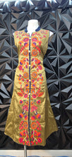 Load image into Gallery viewer, Gold floral embroidered dress      sz small (see measurements)
