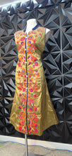 Load image into Gallery viewer, Gold floral embroidered dress      sz small (see measurements)
