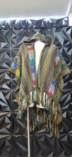 Load image into Gallery viewer, High low hooded fringe poncho              one size
