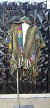 Load image into Gallery viewer, High low hooded fringe poncho              one size
