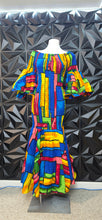 Load image into Gallery viewer, Ankara scrunchy off shoulder flare dress           sz one size (bets fit med-xlrg)
