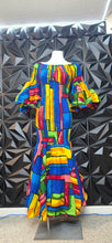 Load image into Gallery viewer, Ankara scrunchy off shoulder flare dress           sz one size (bets fit med-xlrg)
