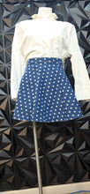Load image into Gallery viewer, Denim polka dot flare skirt                sz untagged, 28 waist (med)
