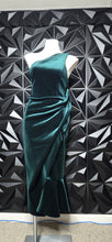 Load image into Gallery viewer, New Asos green crush velvet 1 arm dress          sz 12
