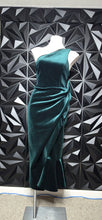 Load image into Gallery viewer, New Asos green crush velvet 1 arm dress          sz 12
