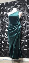 Load image into Gallery viewer, New Asos green crush velvet 1 arm dress          sz 12
