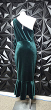 Load image into Gallery viewer, New Asos green crush velvet 1 arm dress          sz 12
