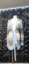 Load image into Gallery viewer, White house black market stripe cardigan             sz med-large
