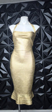 Load image into Gallery viewer, Gold peplum bandage dress                 sz medium, 8/10
