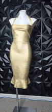 Load image into Gallery viewer, Gold peplum bandage dress                 sz medium, 8/10
