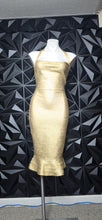 Load image into Gallery viewer, Gold peplum bandage dress                 sz medium, 8/10

