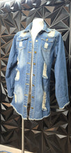 Load image into Gallery viewer, Denim distress jacket              sz med/lrg fitting
