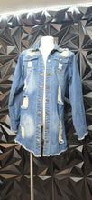 Load image into Gallery viewer, Denim distress jacket              sz med/lrg fitting
