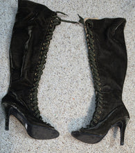 Load image into Gallery viewer, Green over knee lace up heels   sz 9
