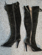 Load image into Gallery viewer, Green over knee lace up heels   sz 9
