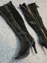 Load image into Gallery viewer, Green over knee lace up heels   sz 9
