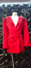 Load image into Gallery viewer, Emily red beaded blazer             sz 18, best fit sz 14
