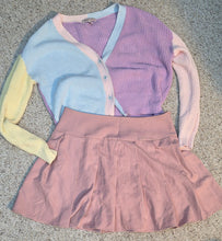 Load image into Gallery viewer, Pink pleated skirt/cardigan  sz lrg, 10
