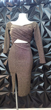 Load image into Gallery viewer, Akira shimmer golden bodycon dress              sz medium
