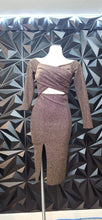 Load image into Gallery viewer, Akira shimmer golden bodycon dress              sz medium
