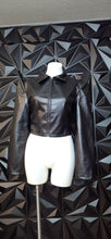 Load image into Gallery viewer, Shein black raised shoulder blazer top           sz large, best fitting sz medium
