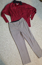 Load image into Gallery viewer, Printed pants/red &amp; black vintage blouse 2 piece set   sz med,8
