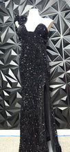 Load image into Gallery viewer, Fashion nova black sequin dress          sz med, best fitting sz small
